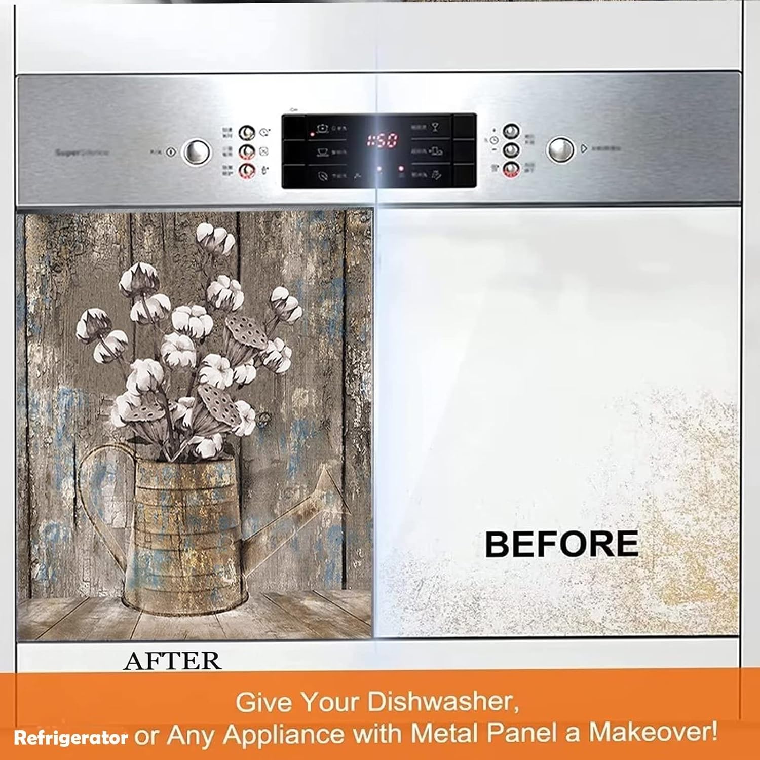 Vintage Wood Dishwasher Cover Kitchen Decorative,Rustic Wooden Dishwasher Magnet Cover Decor Cotton Flower Sticker,Retro Farm Floral Dishwasher Decal Home Appliance Panel Stickers 23x26